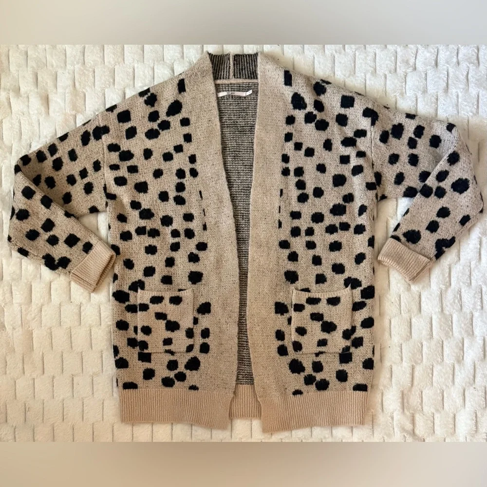 Mi Ami Leopard Print Open Front Cardigan Beige Black Women’s Size S Francesca’s - Picture 2 of 8